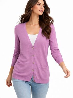 Fossil Womens Silk Cashmere Blend purple Button Front Cardigan Sweater Small